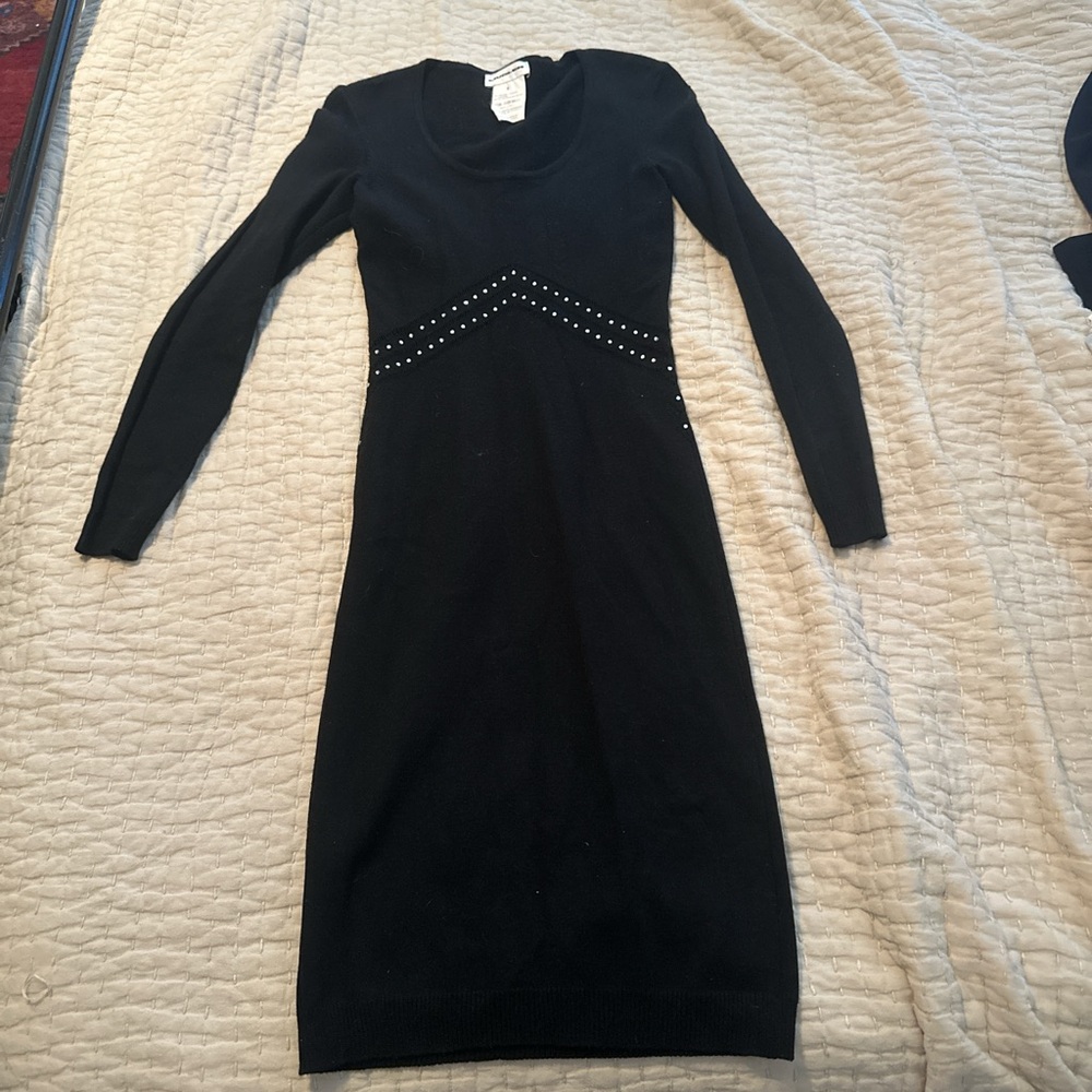 Mugler Black Long Sleeve Dress with Studded Accents